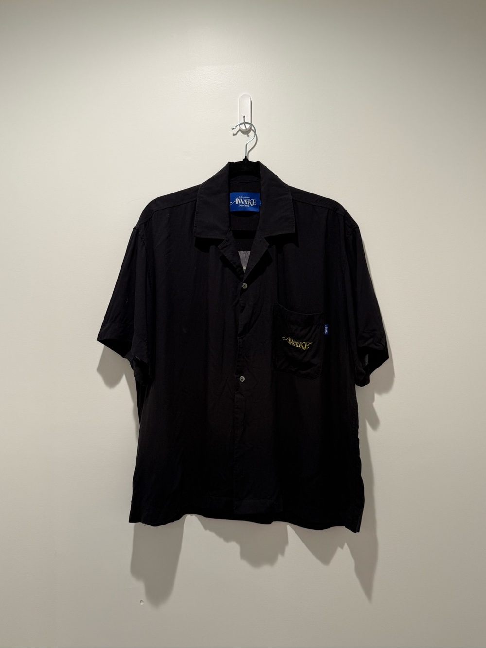 Awake Black Short-Sleeve Button-Down Shirt with Chest Pocket